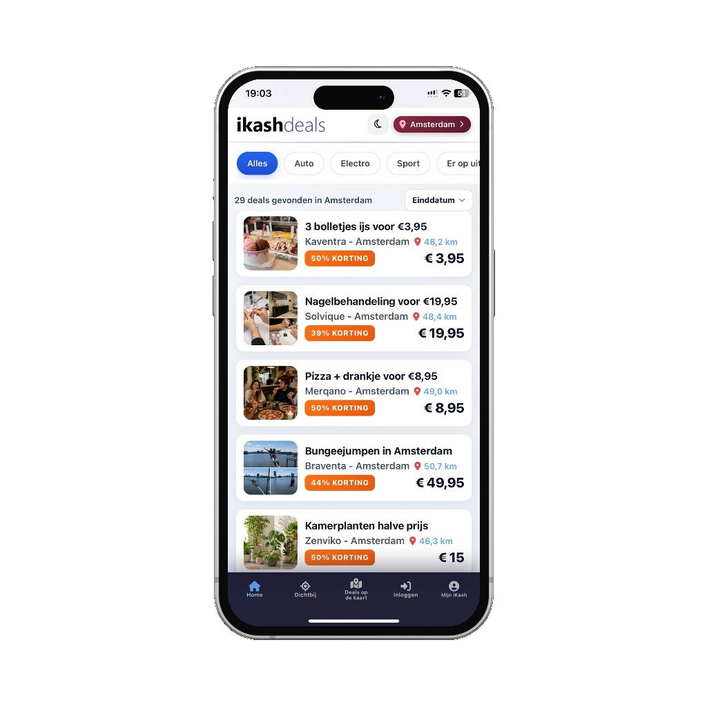 Voorbeeld van ikashdeals op een smartphone